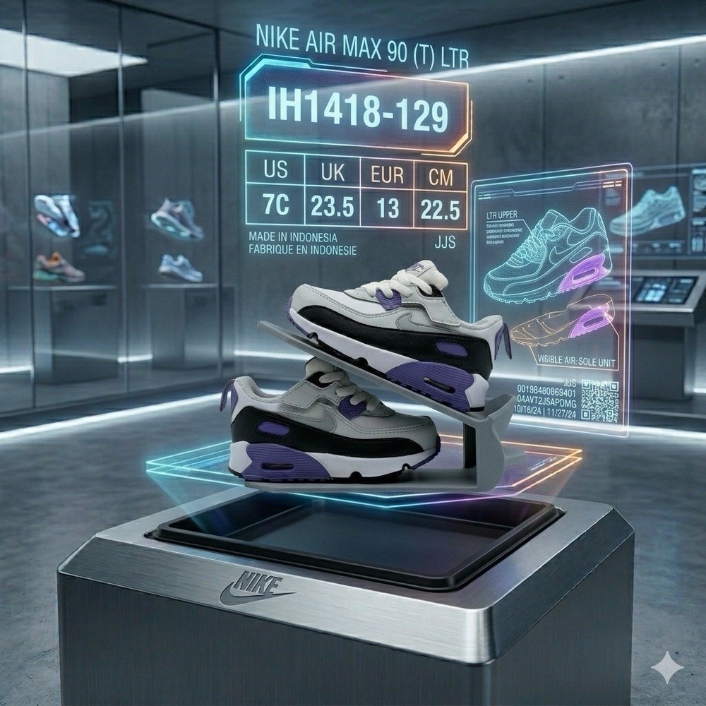 Nike Air Max 90 Toddler Size 7C White Black Purple IH1418-129 New